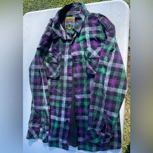 Plaid Button-Up Shirt with Neon Accents